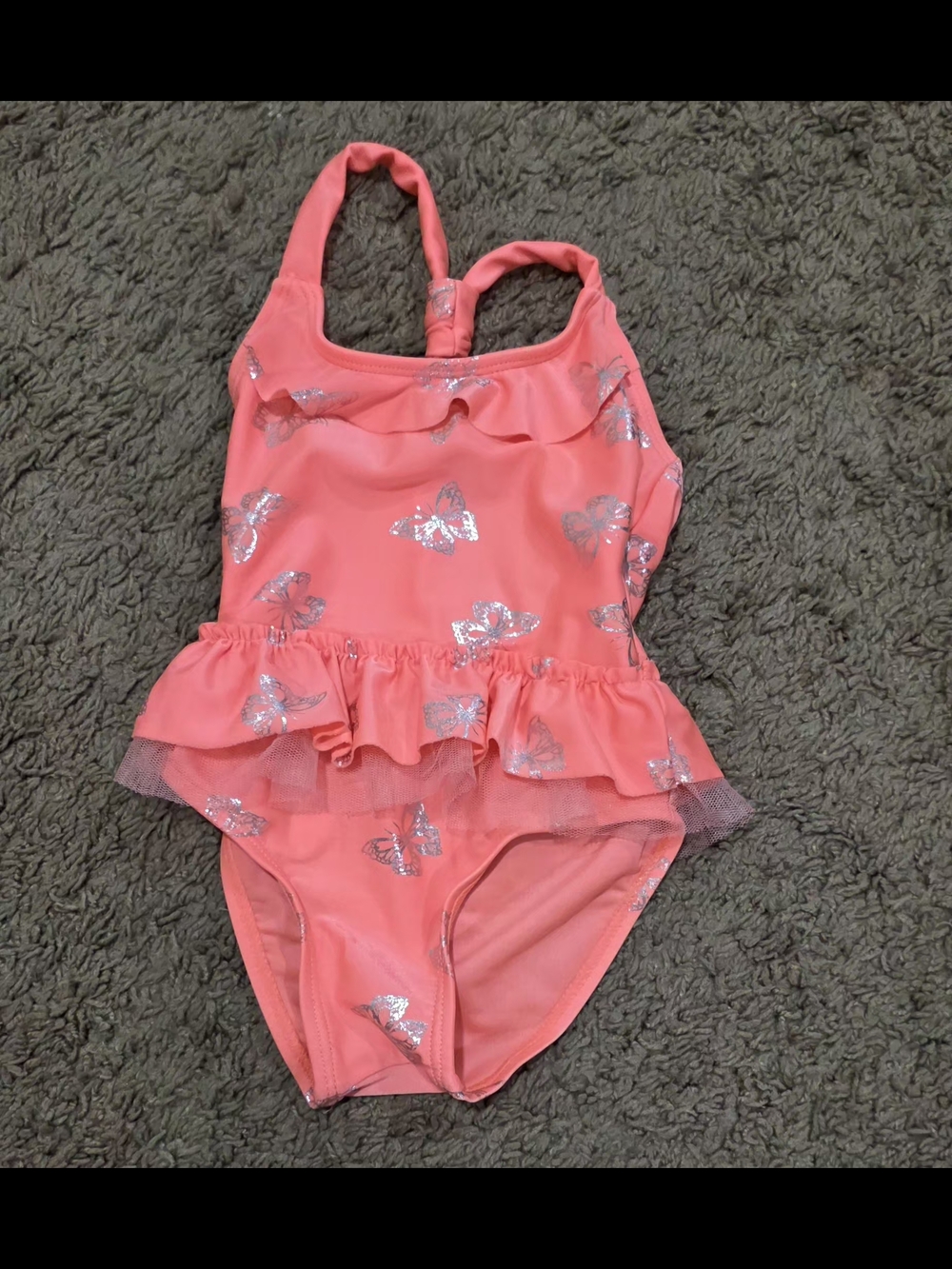 Girls' Coral Butterfly Ruffle One-Piece Swimsuit